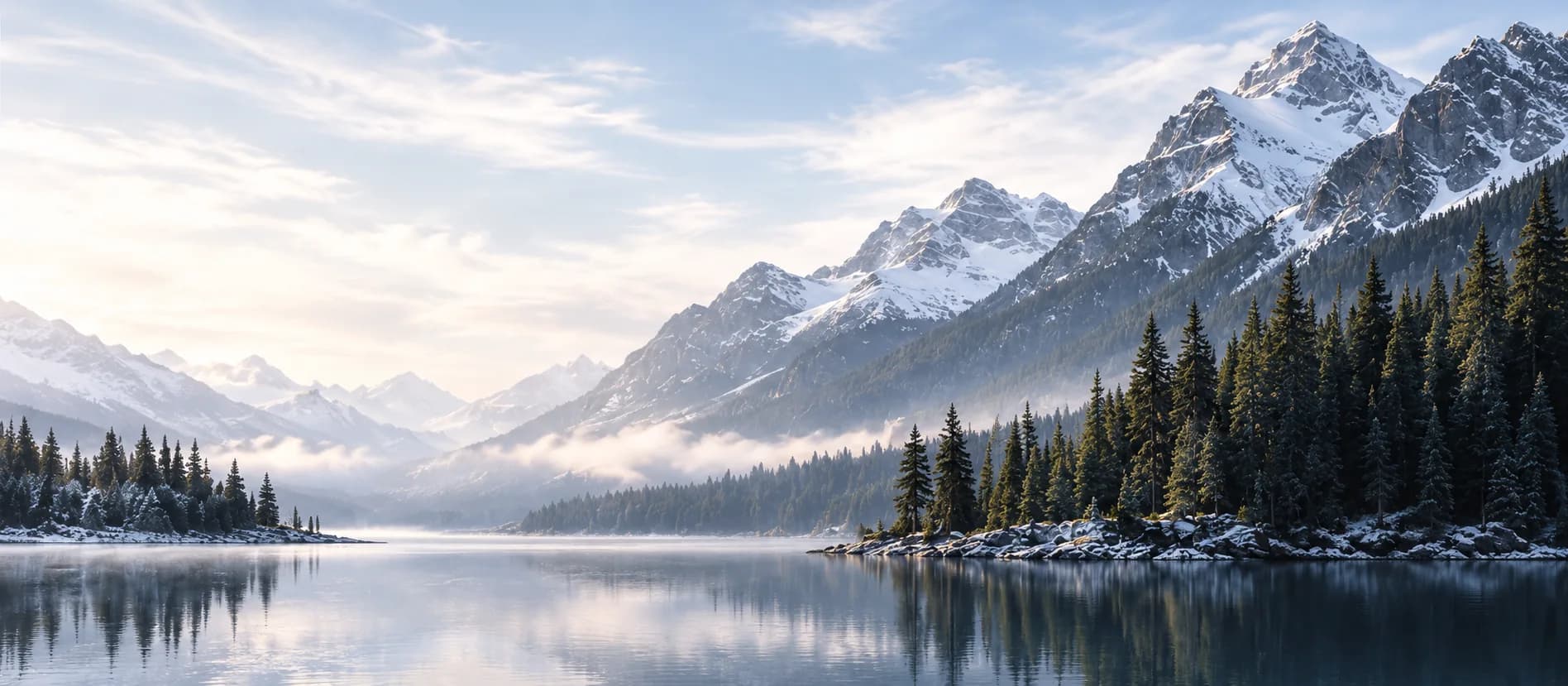 A still Canadian mountain lake ringed by boreal forest